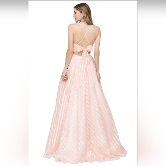 Elegant light Pink Halter Evening Gown - Picture 5 of 10